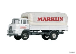 18036 Marklin Krupp Vrachtwagen Met Laadbak, Cabine Boven De Motor Met Huifopbouw “Märklin Fabrieksverkeer”.